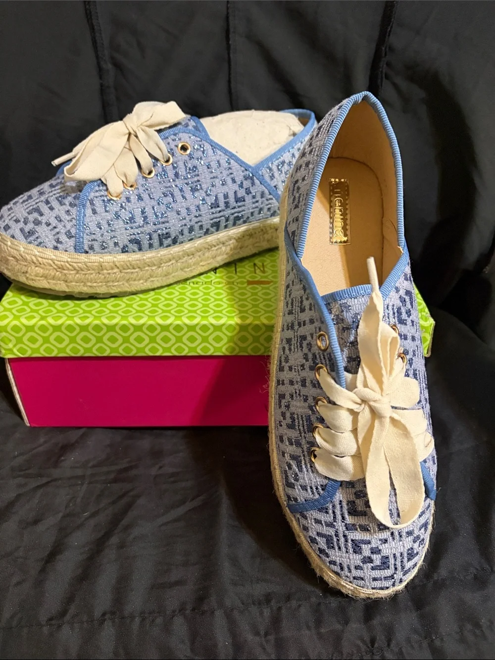 Blue Woven Espadrille Sneaker with Cream Laces